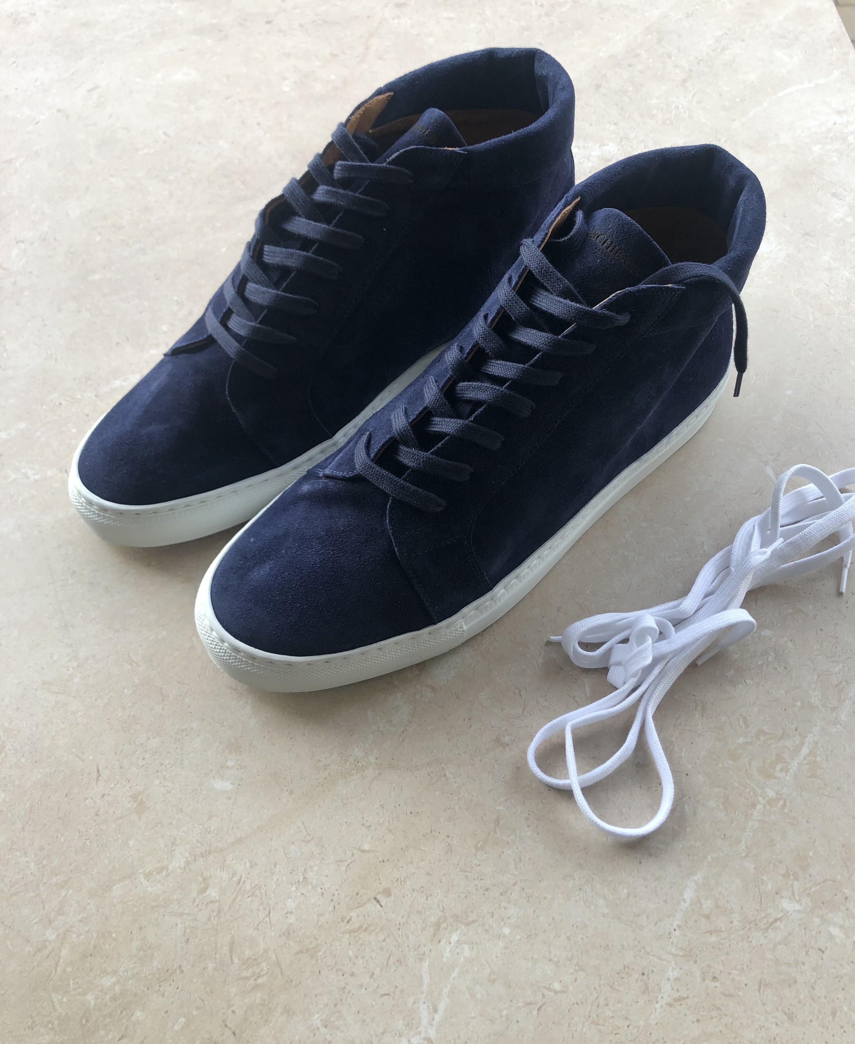 Ghirlandina v4 High Top Leather Sneakers - Navy Blue Suede, White Sole - Size 43